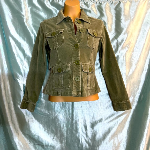 Tailored, olive, corduroy, super stretch structured blazer, No Boundaries, Jr M - Picture 1 of 7